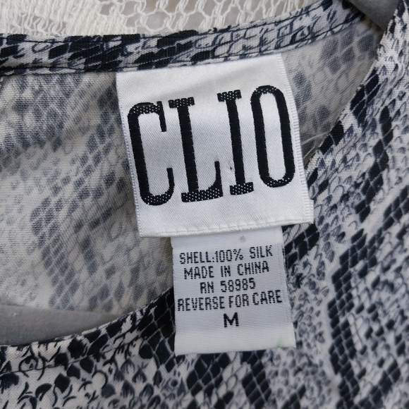80s 90s 100% Silk Snake Python Print Pullover Popover Top Size M Clio Vintage - Picture 3 of 5